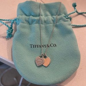 Tiffany & Co. Pink Double Heart Tag Necklace
